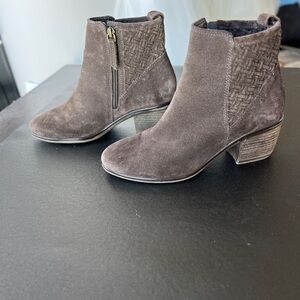 Joie Brown Suede Ankle Booties with Stacked Heel